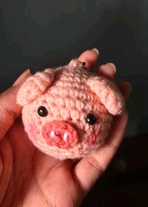 Cute Crocheted Pig Keychain Charm