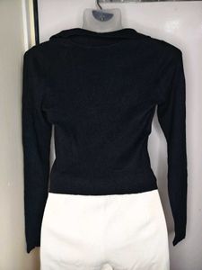 Ribbed Knit Polo Collar Fitted Crop Top🖤