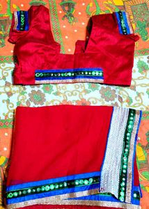 Red Saree with Embellished Blouse