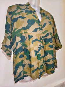 Versatile Camouflage Print Button-Up Top