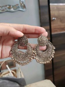 Boho Oxidized Silver Jhumka Earrings