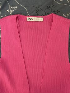Zara Pink Tie Front Crop Top