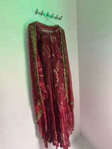 Embellished Red Kurta Set