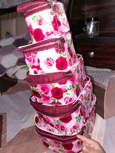 5 Floral Print Cosmetic Bags Set