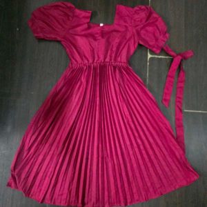 cherry red Pleated Midi Dress