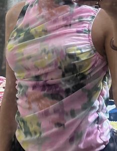 🎨 Multicolor Abstract Mesh Sleeveless Top