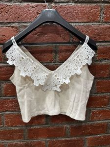 Cropped Tank Top with Lace Trim