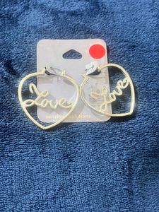 Gold Heart Hoop Earrings with 'Love' Inscription