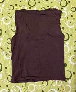 Sleeveless Brown Henley Top