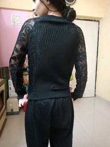 Elegant Black Sequin Mesh Top