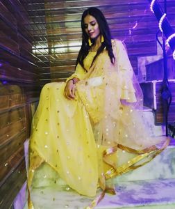 Yellow Sequined Kurta Set with Dupatta