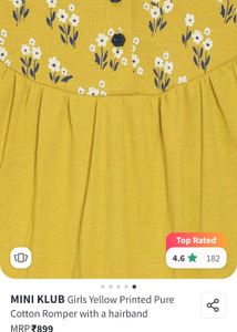 Cute Baby Girl Yellow Floral Romper &amp; Headband Set