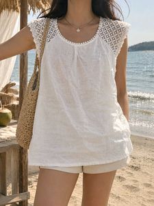 linen white lace Sleeve coquette oversized Top