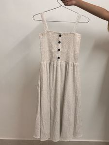 Smocked Button-Up Midi Dress