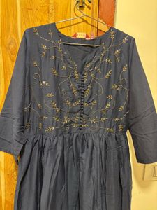 Elegant Navy Blue Kurta with Gold Embroidery