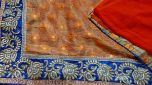 Beautiful Red &amp; Orange Saree with Embellished Bord