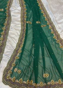 Embellished Green Net Dupatta