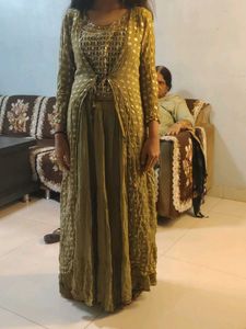 Elegant Green Ethnic Dress with Jacket