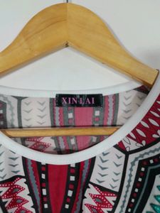 White Multicolor Neckline Kaftan(Women's)