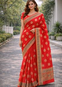 new Red Silk Saree with Golden Motifs