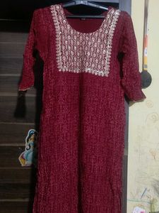 Maroon Embroidered Kurta Set with Dupatta