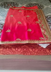 Stunning pink Embroidered Silk Saree