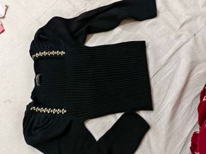 Ribbed Black Top with Embellishments