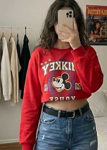 Red Mickey Mouse Cropped T-shirt