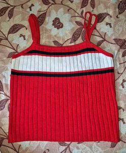 Red Striped Crop Top
