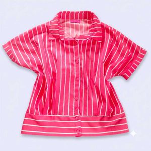 Pink Striped Button-Up Cropped Shirt