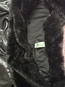 Black Faux Sexy Leather Dress with Fur Trim