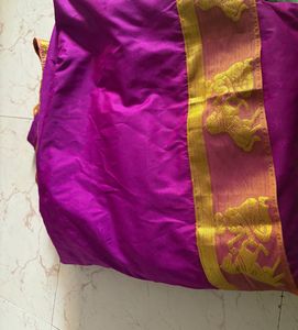 Vibrant Magenta Saree with Golden Border