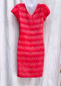 I. Red Lace Ruffle V-Neck Dress