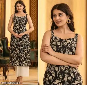 Floral Print Sleeveless Kurta
