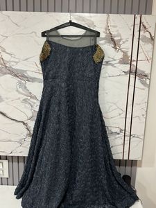 Heavy Golden Blue Embellished Ethnic Gown