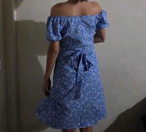 Blue Floral Off-Shoulder Dress