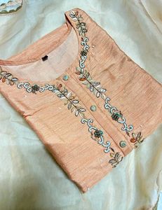 Embroidered Peach Kurta Set with Dupatta