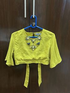 Embellished Crop Blouse with Bell Sleeves