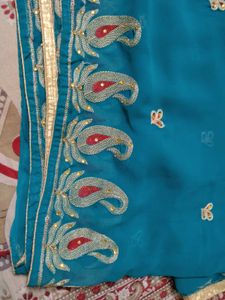Teal Saree with Embellishments