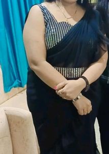 Mitera Black Sequence Belt Saree With Jacket
