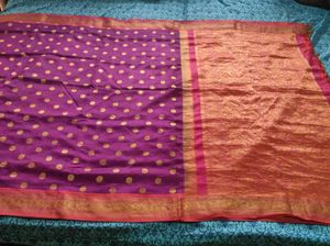 Vibrant Purple Saree with Gold Polka Dots