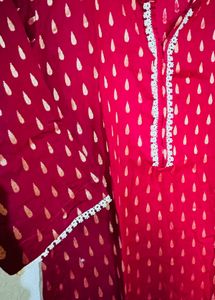 Elegant Red Kurta with Gold Print, home made