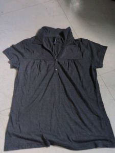 Grungy Dark Grey Collared Short Sleeve Top