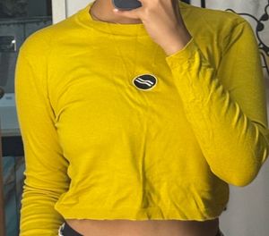 Sunny Yellow Cropped Long Sleeve Top