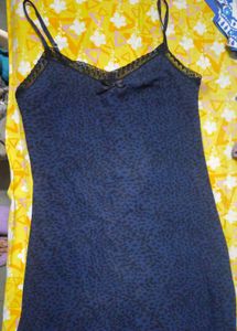 Blue Leopard Print Slip Dress