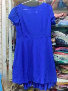 Vibrant Blue Chiffon Fit &amp; Flare Dress