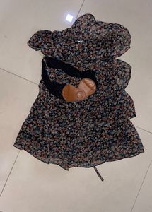 Floral Print Ruffle Dress &amp; BELT