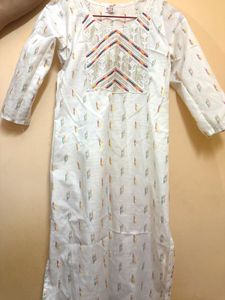 Elegant White Kurta with Colorful Print