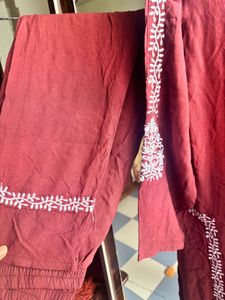 Rust maroon co ord  Set with White Embroidery