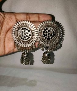 Oxidized Silver Jhumka Earrings